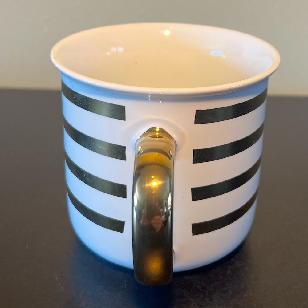 Burton + BURTON  Horizontal Metallic Gold Striped Ceramic Coffee Tea Mug Cup - Picture 6 of 12